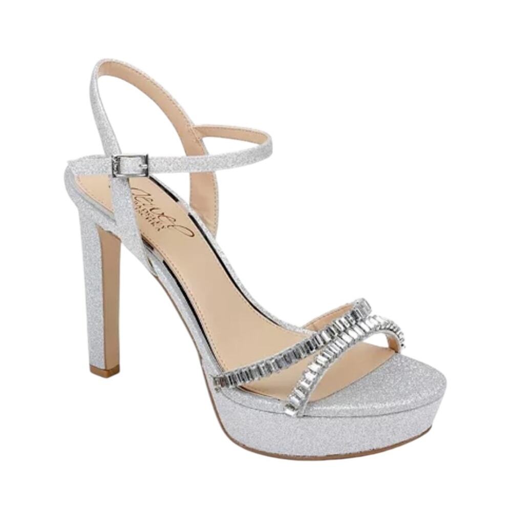*Jewel Badgley Mischka Galllant Platform Evening Silver Glitter Sandals – Sz 11